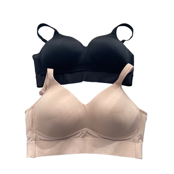 Rhonda Shear 2 Pk Molded Cup Bra with Wrap Back Size 1X Black Beige Comfy 658.13 - Picture 2 of 10